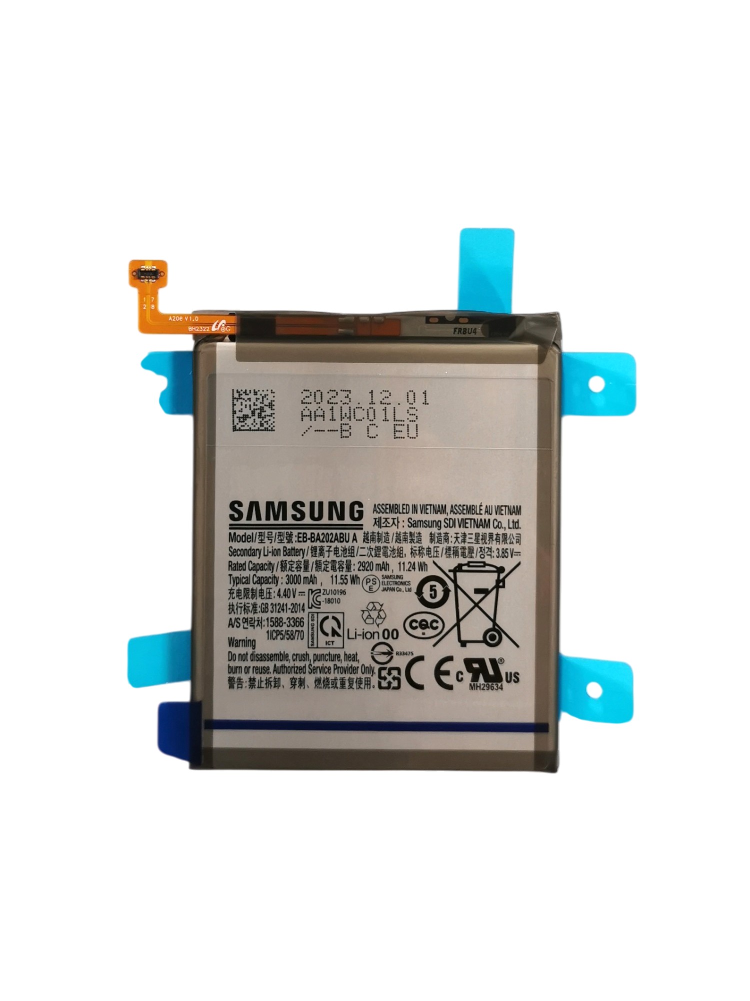Akkumulátor (Gyári) - Samsung A20e A202F EB-BA202ABU - 1ICP5/58/70 - 2920mAh 