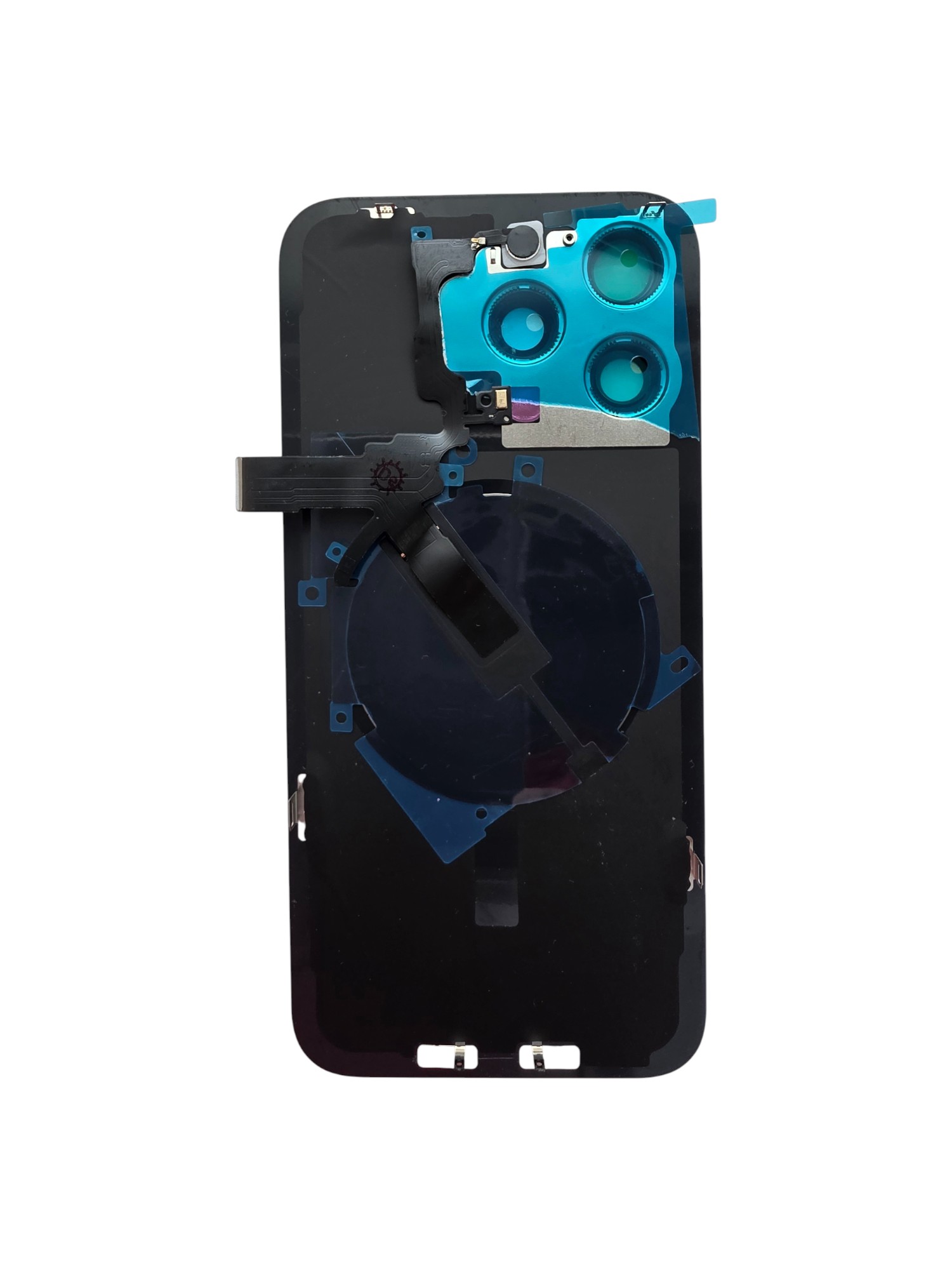 iPhone 15 Pro Max hátlap, beépitett wireless töltővel,kameravédő lencsével,natur titánium színben.