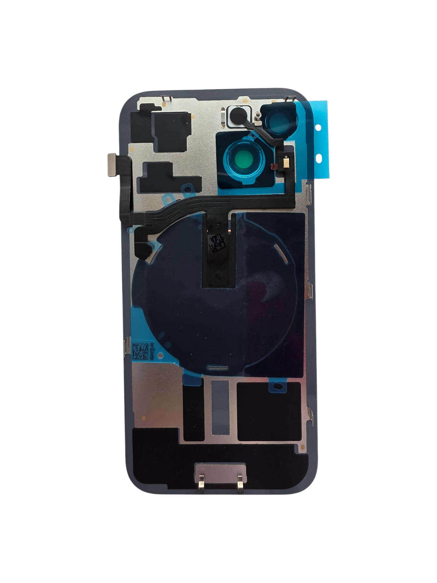 iPhone 15 hátlap, beépitett wireless töltővel,kameravédő lencsével,kék színben.