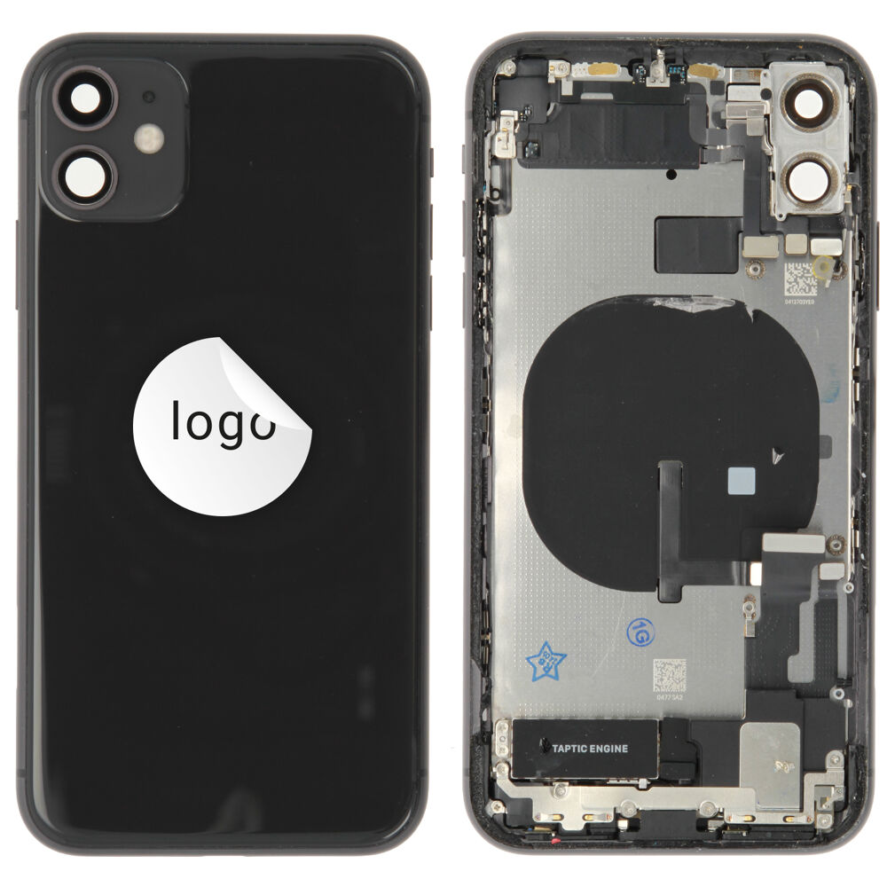 Hátlap+középkeret+oldalsó gombokkal+kamera lencsével+ sim kártyatartóval (Bontott A) - Fekete, For iPhone 11