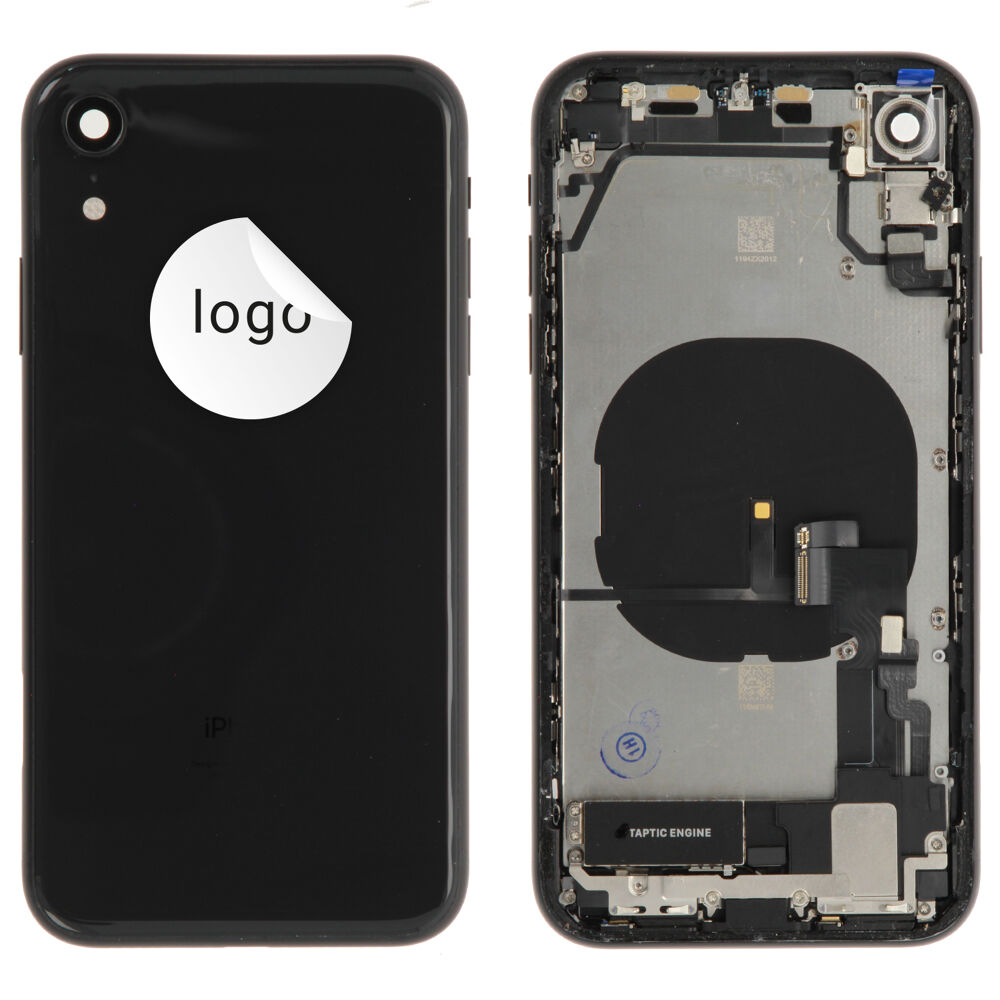 Hátlap+középkeret+oldalsó gombokkal+kamera lencsével+ sim kártyatartóval (Bontott A) - Fekete, For iPhone XR