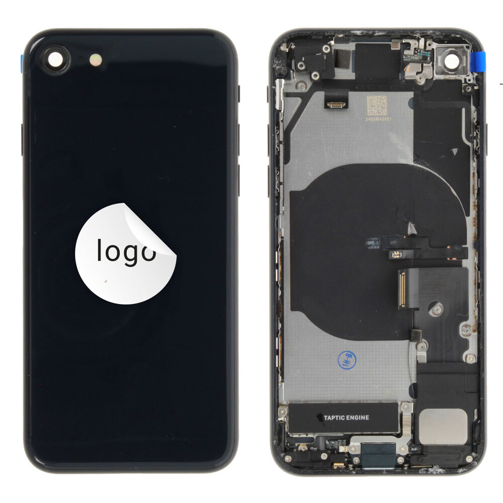 Hátlap+középkeret+oldalsó gombokkal+kamera lencsével+ sim kártyatartóval (Bontott A) - Fekete, For iPhone SE (2022)