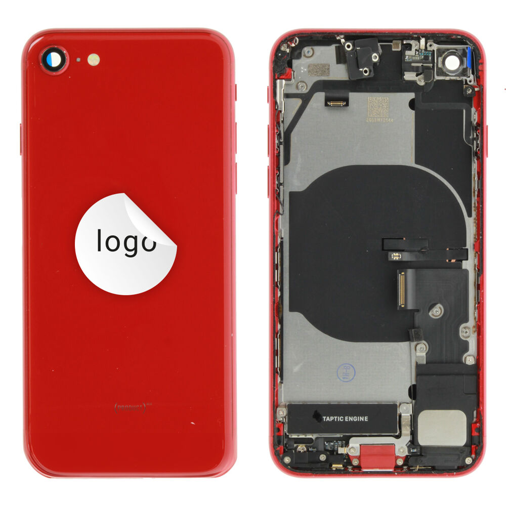 Hátlap+középkeret+oldalsó gombokkal+kamera lencsével+ sim kártyatartóval (Bontott A) - Piros, For iPhone SE (2022)