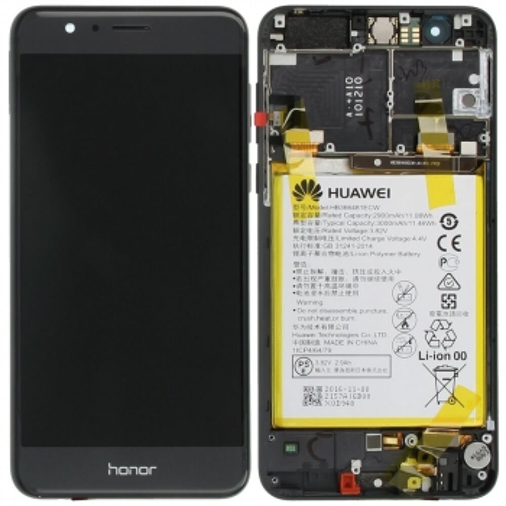 Kijelző kerettel (Gyári) - Fekete, Honor 8